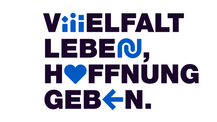 Facebook Header Vielfalt leben, Hoffnung geben (weiß) Slogan Kampagne "Vielfalt leben, Hoffnung geben"